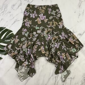 Randolph Duke Womens Vintage Y2k Midi Skirt Size M Gray Purple Floral Draped